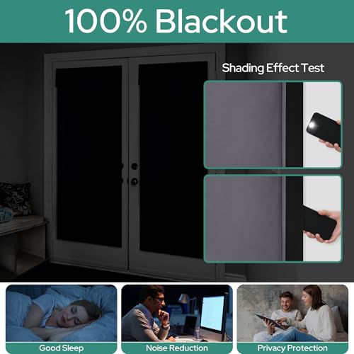 Homeideas 100% Blackout French Door Curtains, Privacy Door Curtains For Door Window, 26 X 68 Inch Room Darkening Curtains, Thermal Insulated Door Window Shades For Bedroom, (1 Panel, Grey)